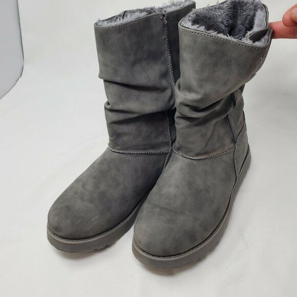 Sketchers Faux Fur Boots Womens Size 6.5 3/4 Calf Roll Down Buttons Brown - Picture 2 of 9